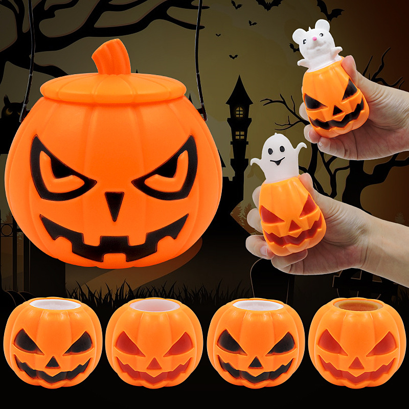 Cross-Border Halloween Ghost Funny Pumpkin Head Squeeze Cup Vent Squeezing Toy Decompression Pu Ball Toy Wholesale