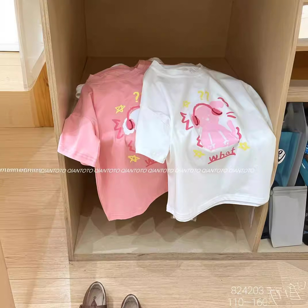2024夏季新品小狗印花女童t恤钱多多品牌童装中大儿童宽松潮短袖