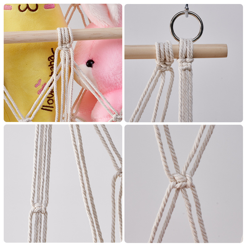 Storage Tapestry Hand-Woven Cotton Rope Toys Net Pocket Home Wall Decorative Shelf Toy Swing Hanging Basket