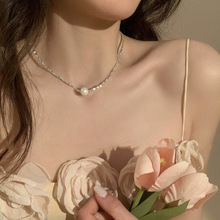 s999足银碎银珍珠项链女轻奢百搭气质锁骨链小众设计感ins风饰品