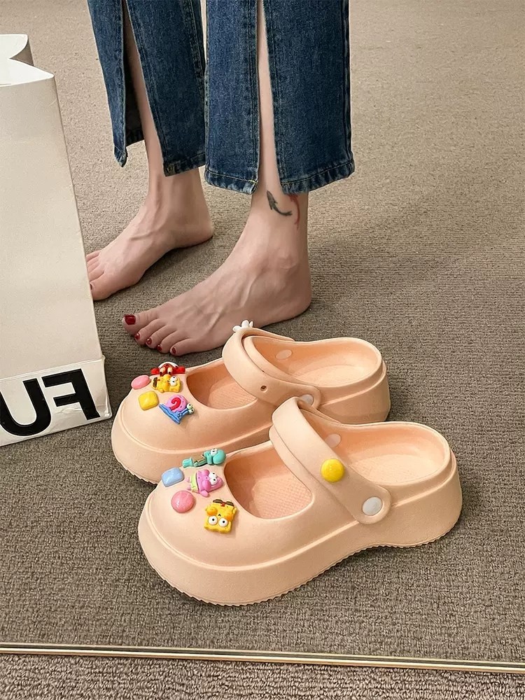 New Mary Jane Platform Coros Shoes Women's Korean-Style Outdoor DIY Breathable Closed Toe Beach Half-Pack Sandals Wholesale