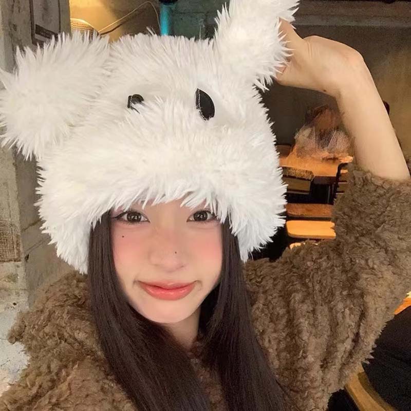 Funny Cartoon Puppy Sleeve Cap Long Ears Autumn and Winter Thick Warm Plush Bonnet Outdoor Toque Autumn and Winter