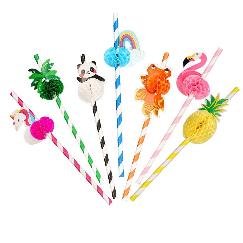 Paper Sucker Disposable Creative Party Internet Celebrity Pineapple Small Umbrella Straw Juice Decorative Art Modeling Coconut Straw