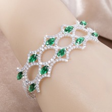 跨境时尚祖母绿锆石满钻几何手表扣华丽手链欧美夸张轻奢婚礼首饰