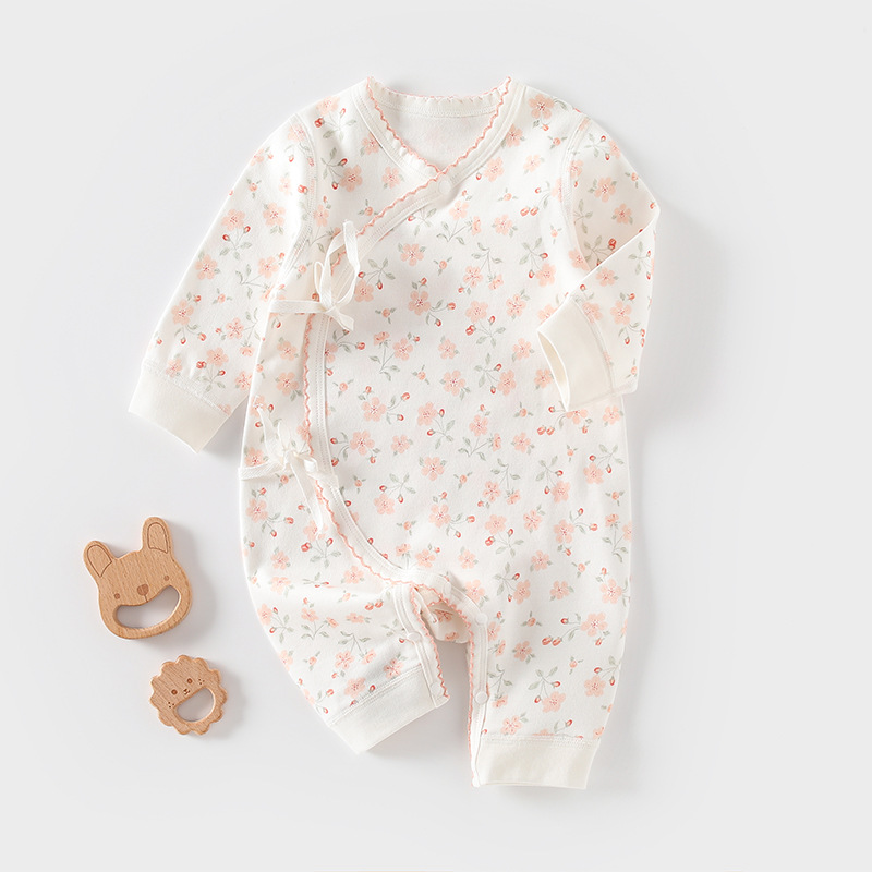 Newborn Baby Jumpsuit Spring and Autumn Baby Full Moon Lace Butterfly Romper Cotton Class a Boneless Romper