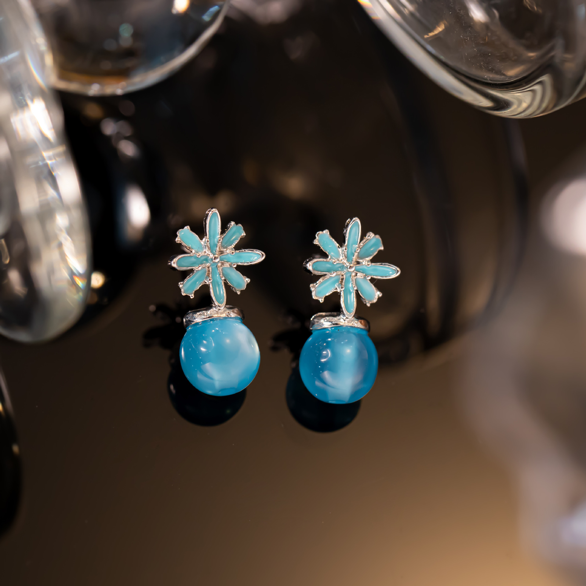 银针滴油猫眼石水滴跨界热销系耳环清新少女心耳钉轻奢风耳饰