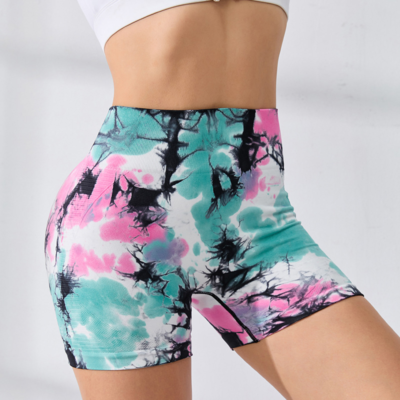 Summer Sports Pants Female Three Points Tie-Dyed Yoga Pants Fitness High Waist Elastic Pants Outer Wear Tight Shorts Cycling Pants