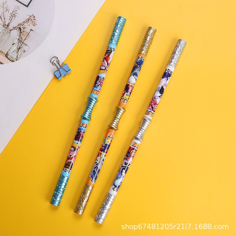 卡通火影忍者金箍棒变双节棍转转笔学生蓝色黑色双头中性笔批发