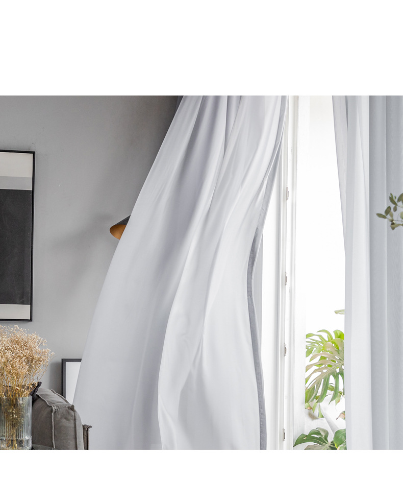 现代简约窗纱 灰色天丝绒纱帘隔热防晒窗帘纯色 阳台客厅卧室定制