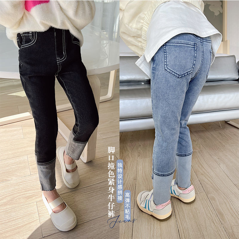 女童韩版紧身牛仔裤磨白弹力牛仔裤潮2020新款儿童修身小脚裤女孩紧身