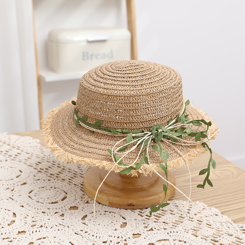 2023 New Straw Hat Female Rattan Bow Sun Hat Summer Hat Sun-Shade Beach Hat Outdoor Sun Protection Parent-Child Hat
