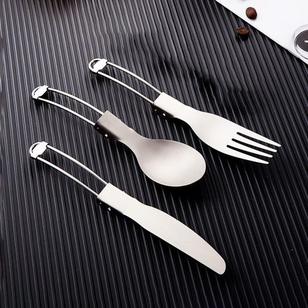 Pure Titanium Folding Knife, Fork and Spoon Outdoor Cookware Outdoor Camping Supplies Sports Portable Travel Titanium Alloy Ultra-Light Tableware