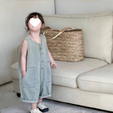 儿童裤子韩国女童复古牛仔连体裤2025夏季新品宝宝洋气无袖背带裤