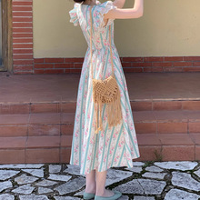 法式复古宫廷风新中式仙女连衣裙夏设计感碎花拼接气质显瘦长裙子