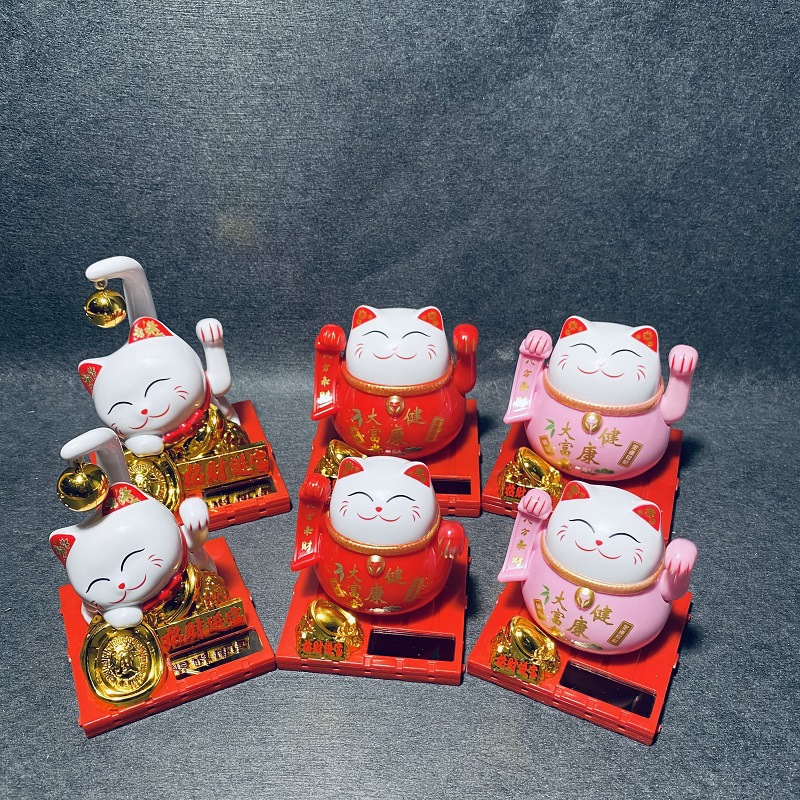太阳能招财猫光能可爱创意摇手长尾发财猫办公桌面汽车中控摆件