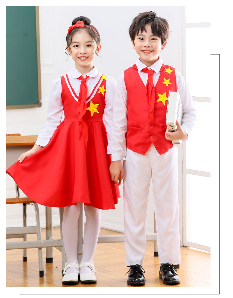 儿童红领巾演出服少先队员红心向党舞蹈服歌唱祖国表演服红五星裙