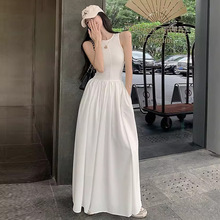 法式白色新款复古连衣裙女装2024夏季设计感小众长裙收腰显瘦裙子