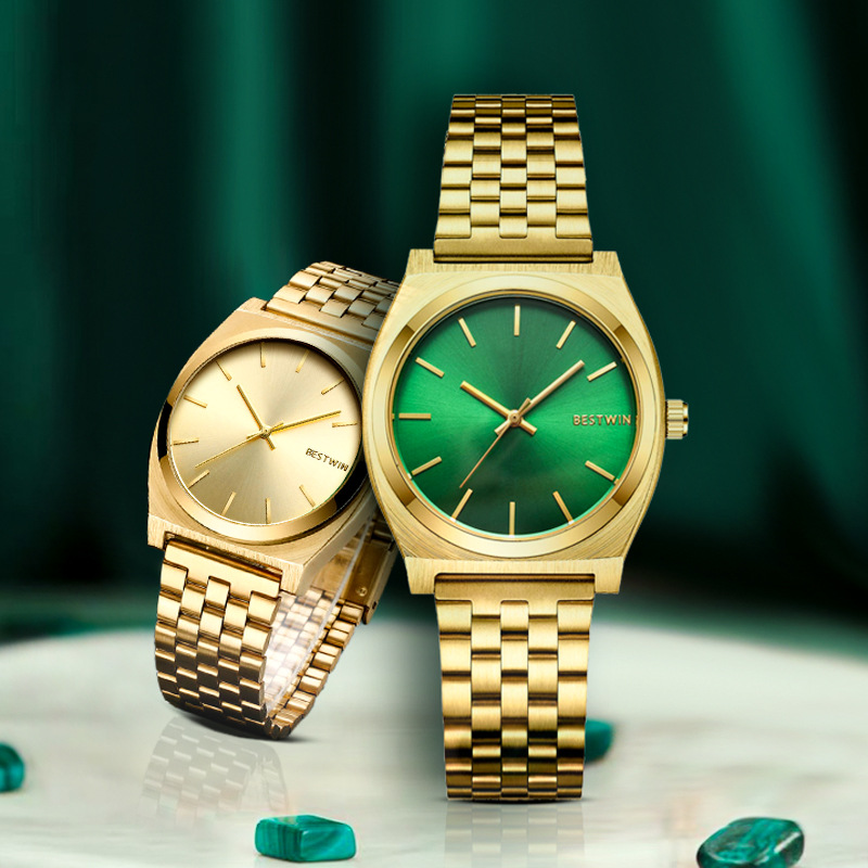 bestwin6730情侣创意钢带手表男装表绿鬼跨境石英小金表腕表watch