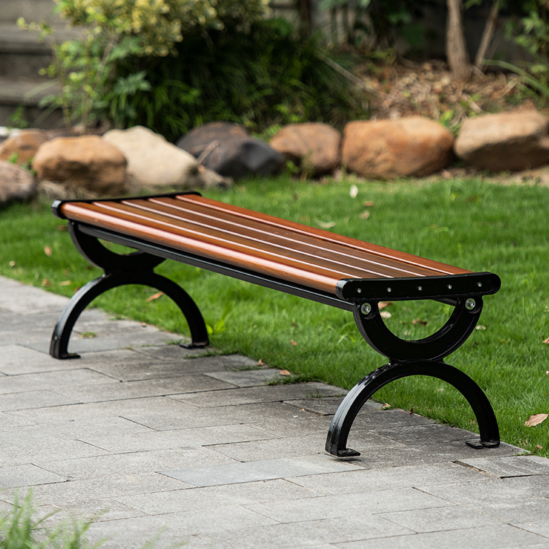 户外长凳铁艺排椅 公园学校长条椅靠背防腐木休息长凳子铸铝室外