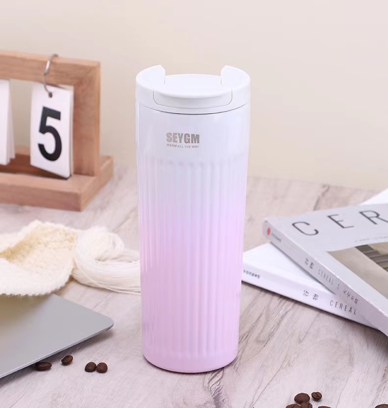 Lexiang Striped Coffee Cup Vacuum Cup 304 Stainless Steel Portable Cup in-Car Thermos Portable Student Water Cup