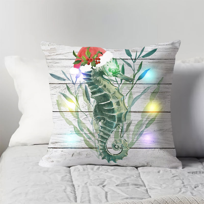 Luminous LED Lights Christmas Linen Colored Lights Pillow Cover Cushion Cover Pillow Ins Cartoon Animal Letters Crab Sea