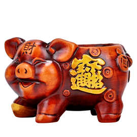 招财发财猪复古动物元宝招财陶瓷花盆桌面玄关电视柜摆件盆栽