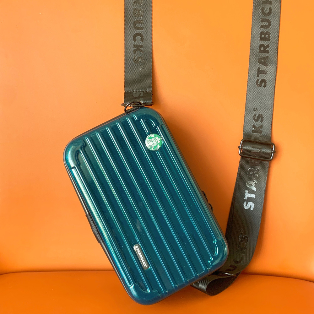 星巴克礼品包装透明迷你行李箱化妆包pc半透斜挎包硬壳收纳洗漱包