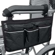 跨境轮椅扶手包侧边收纳袋多口袋收纳包带反光条储物轮椅挂袋
