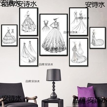 礼服馆装饰画 婚纱店壁画仿手绘简笔画婚纱影楼组合画 服装店挂画