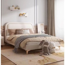 奶油床家用主卧单人床卧室儿童床现代简约实木床双人床床架带床垫