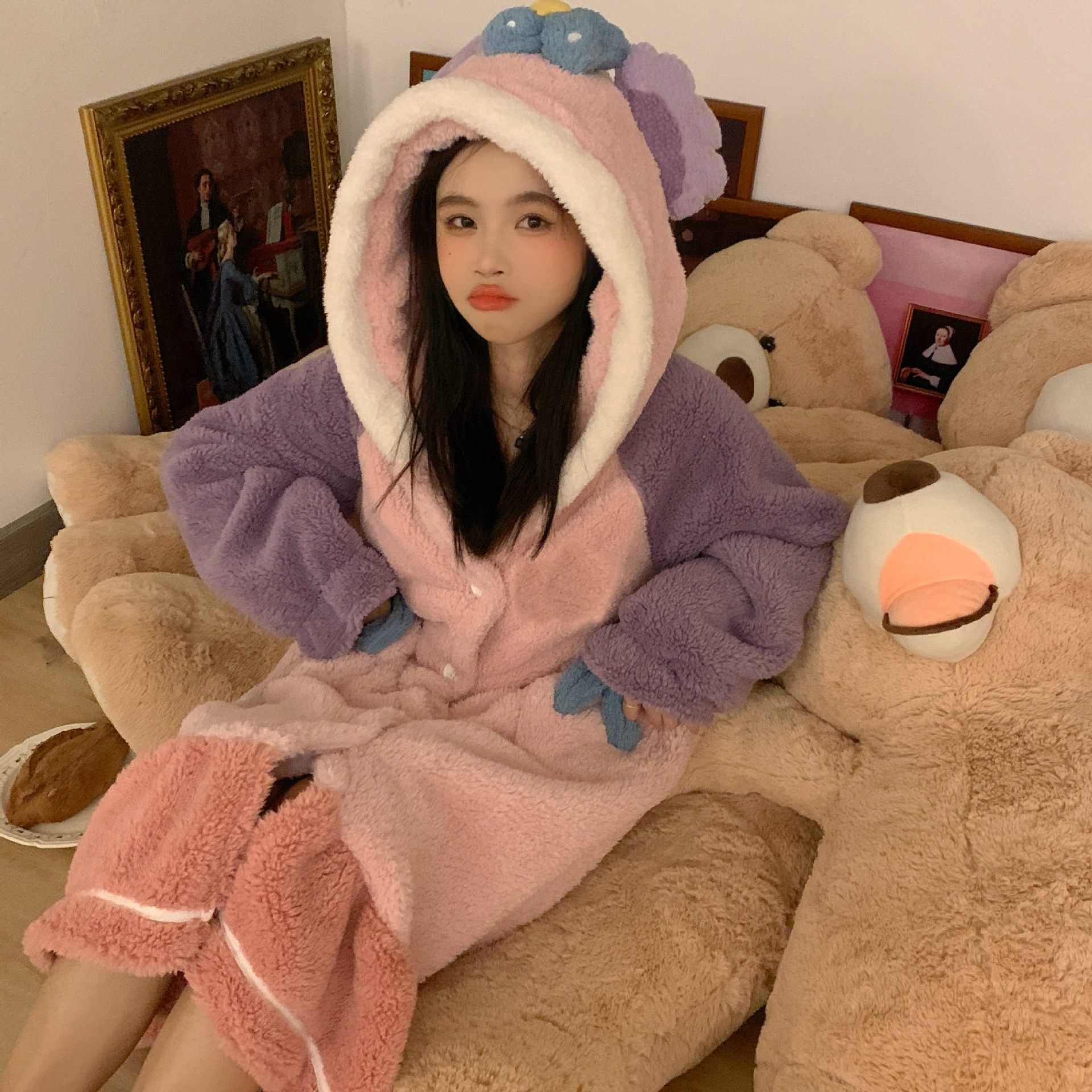 gukoo/果壳同款21睡衣美人鱼睡袍秋冬女士睡衣可爱保暖冬季家居服