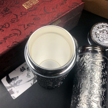 0O9Z银杯子s999保温纯银九龙杯送礼品雪花内外足银杯复古全银茶杯