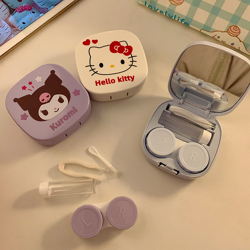 可爱美瞳盒便携按压式卡通隐形眼镜盒取戴器护理盒伴侣盒子收纳盒