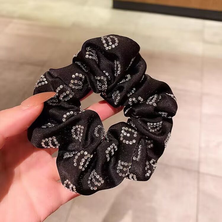 Korean Style Satin Rhinestone Fabric Large Intestine Hair Ring Wholesale Women's Hair Rope Simple Temperament Headdress Flower Ponytail Rubber Band Hair Accessories