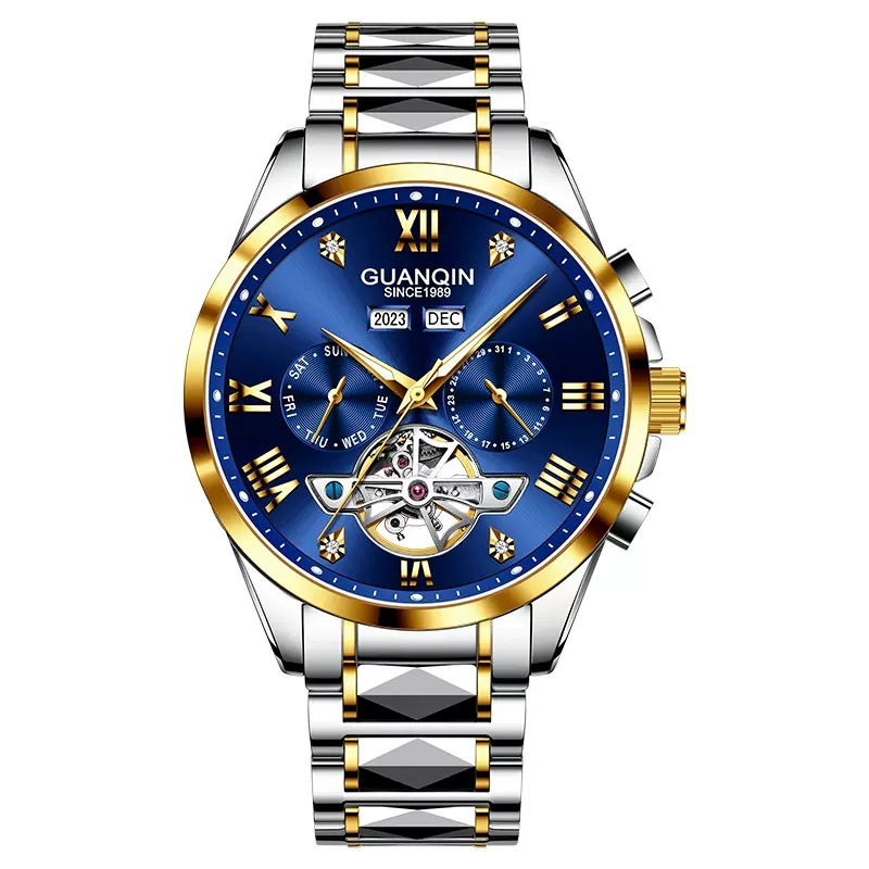 瑞士冠琴全机械手表 手表机械男防水手表 钨钢陀飞轮镂空男士手表