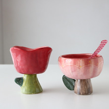 3IGP特！陶瓷手作花朵设计手捏不规则手绘茶水杯/甜品碗装饰花器