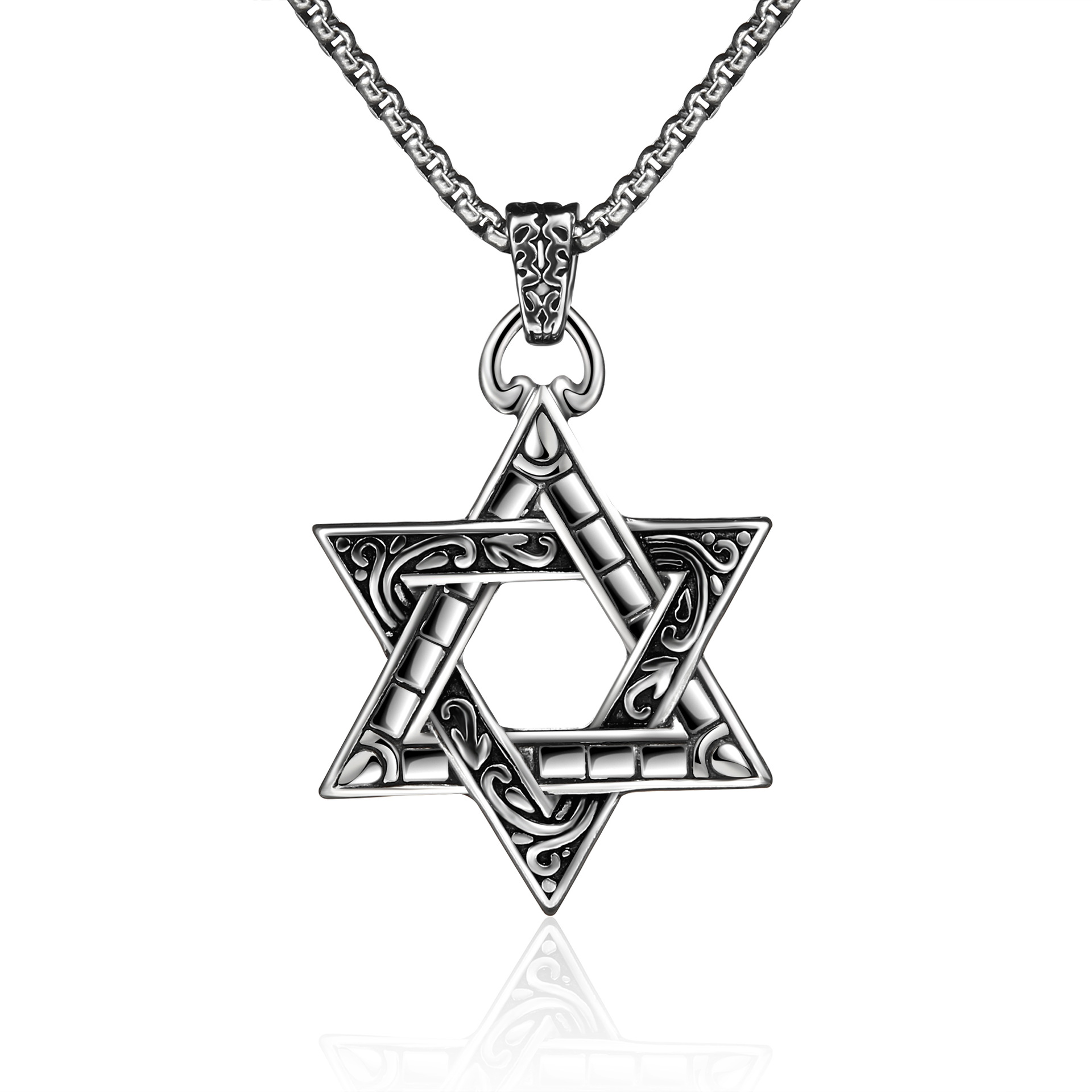 宝莎莉娜 明星嘻哈镂空复古钛钢项链 潮男不锈钢项链 六芒星吊坠