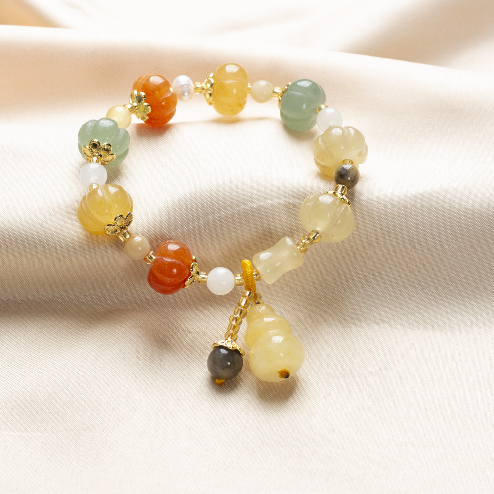 彩色金丝玉南瓜珠小葫芦吊坠手串多宝女手链简约闺蜜饰品店货源新