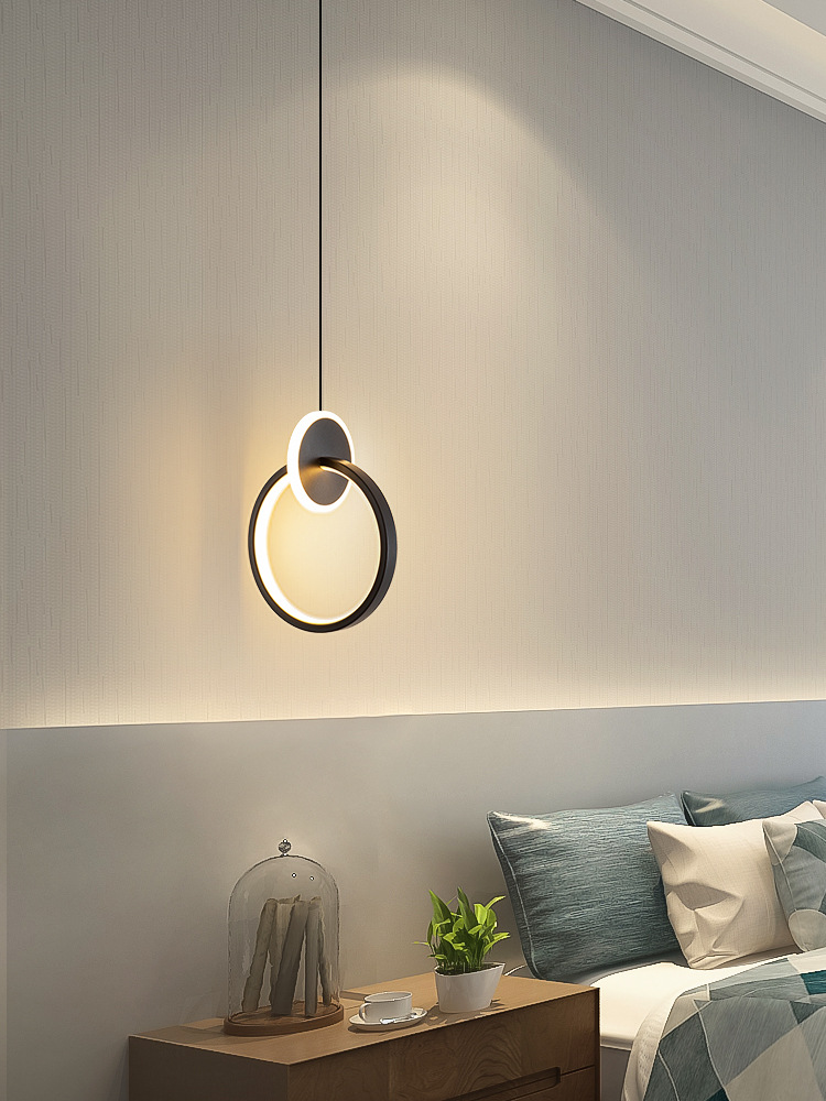 卧室床头吊灯现代简约个性创意极简轻奢长线主卧背景墙氛围吊线灯