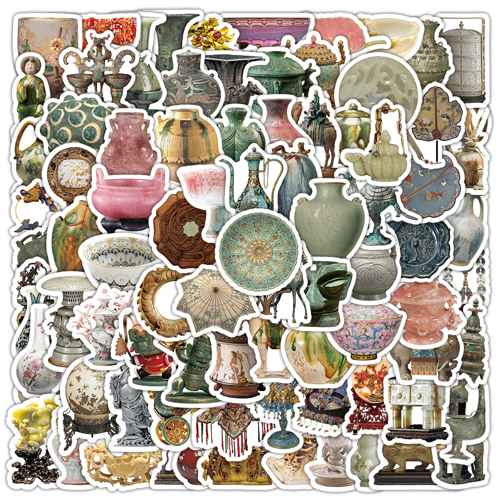 100张古代文物卡通涂鸦贴纸复古跨境装饰手机壳汽车吉他贴画批发