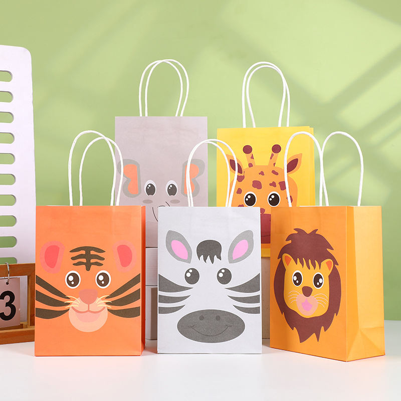 新款韩版卡通动物手提袋 长颈鹿斑马狮子礼品纸袋 礼物包装袋批发