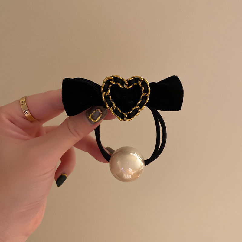 韩国高级感蝴蝶结爱心头绳2023年新款皮筋女扎头高颜值珍珠发饰