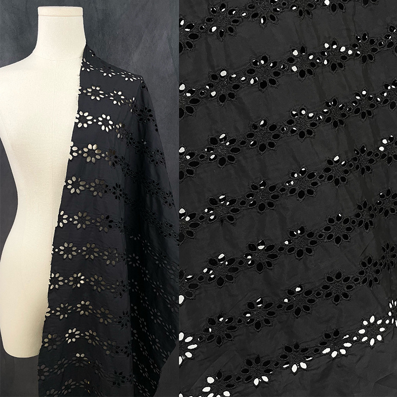 镂空刺绣 黑色重工花朵绣花设计师面料衬衫连衣裙服装不理手工diy