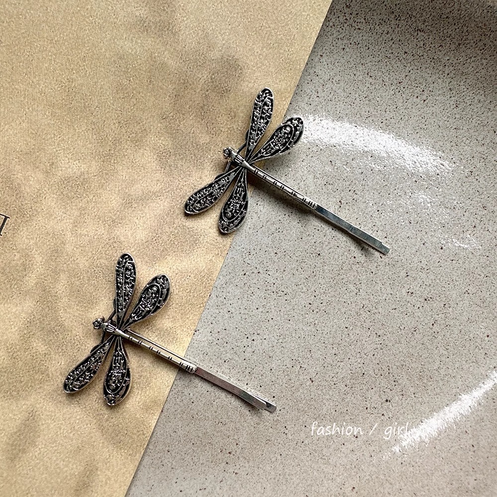 复古千禧银色蜻蜓发夹小众个性侧边刘海夹新款发卡头饰日常小夹子