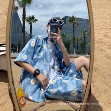 旅游套装男夏季短袖衬衫海边沙滩度假休闲大码短裤五分裤情侣装