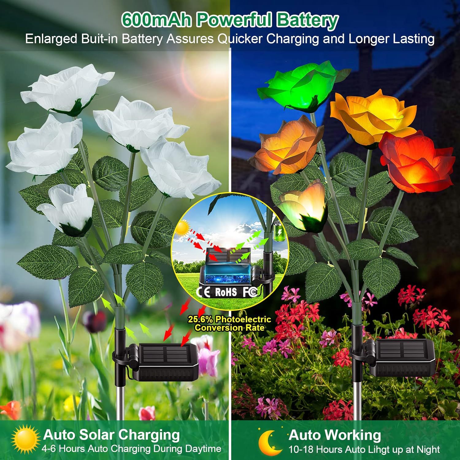 Solar Rose Lamp Outdoor Waterproof Garden Lawn Decorative Lamp Amazon Hot Flower Lamp