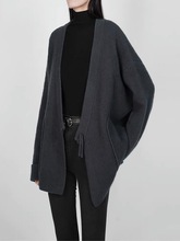 秋冬感时髦黑色领毛衣外套女洋气时髦外搭宽松慵懒针织开衫
