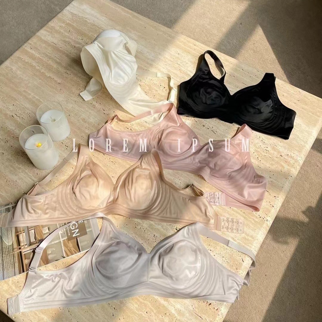 夏季超薄丝绸光面内衣女果冻条无钢圈舒适猫爪杯收副乳文胸60071