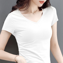 棉白色短袖t恤女修身2023夏季新款打底衫黑色薄款半袖T显瘦上衣
