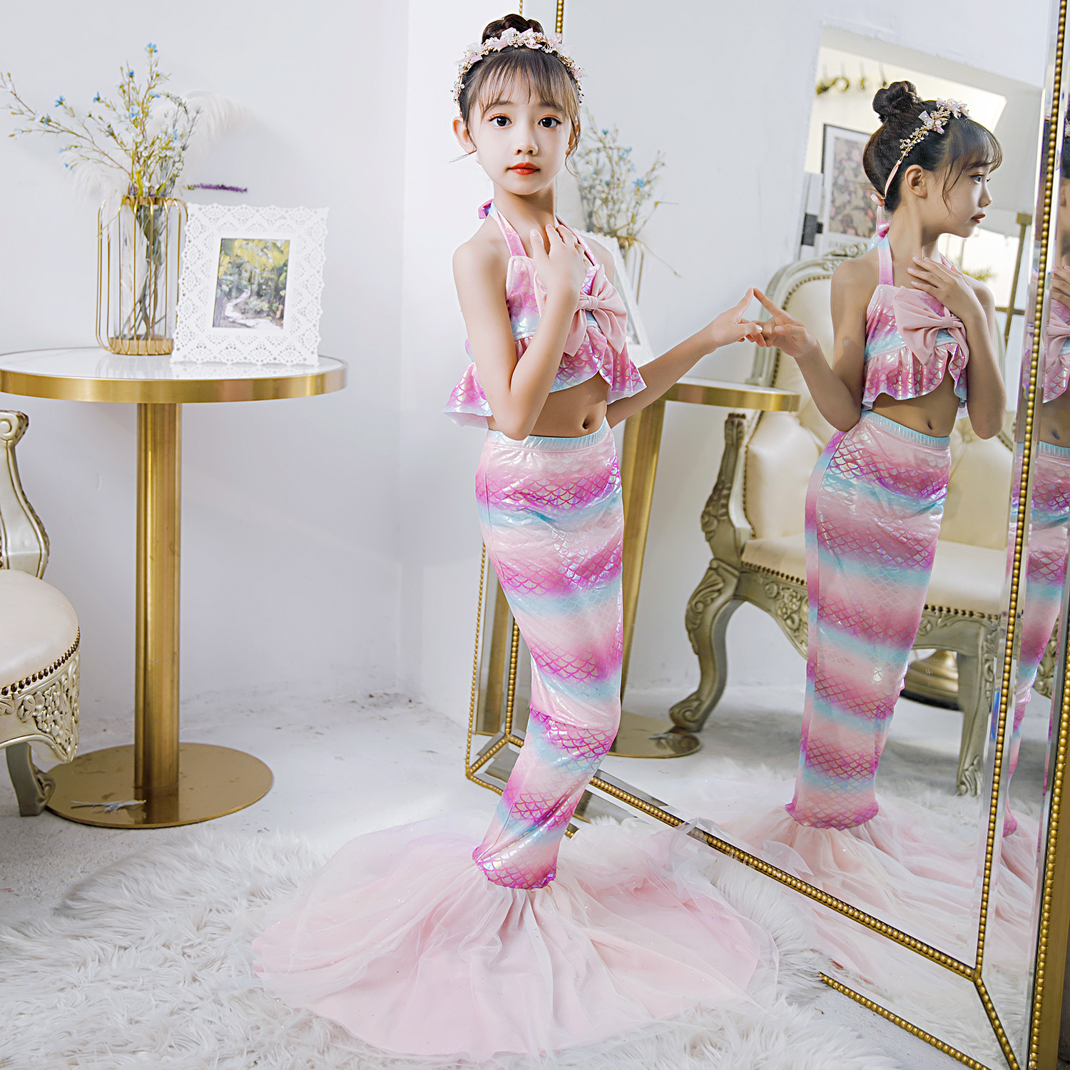女童美人鱼公主裙儿童演出服欧美人鱼公主cosplay表演小女孩服装
